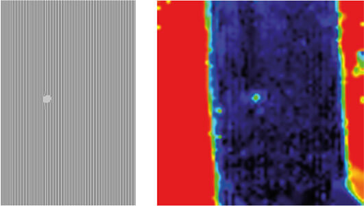 THz transmission image of rubber belt with disrupted metal wiring