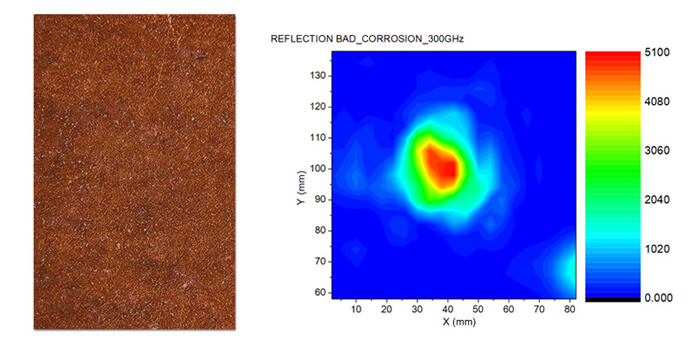 THz reflection image of a metal part with bad corrosion (at 300GHz)